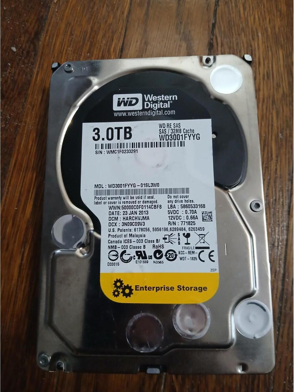 Western Digital 3TB,Internal,7200RPM,3.5 inch (WD3001FYYG) Hard Drive